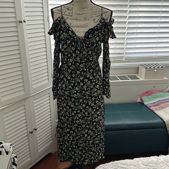 Floral Cold Shoulder Midi Dress - Picture 1 of 10